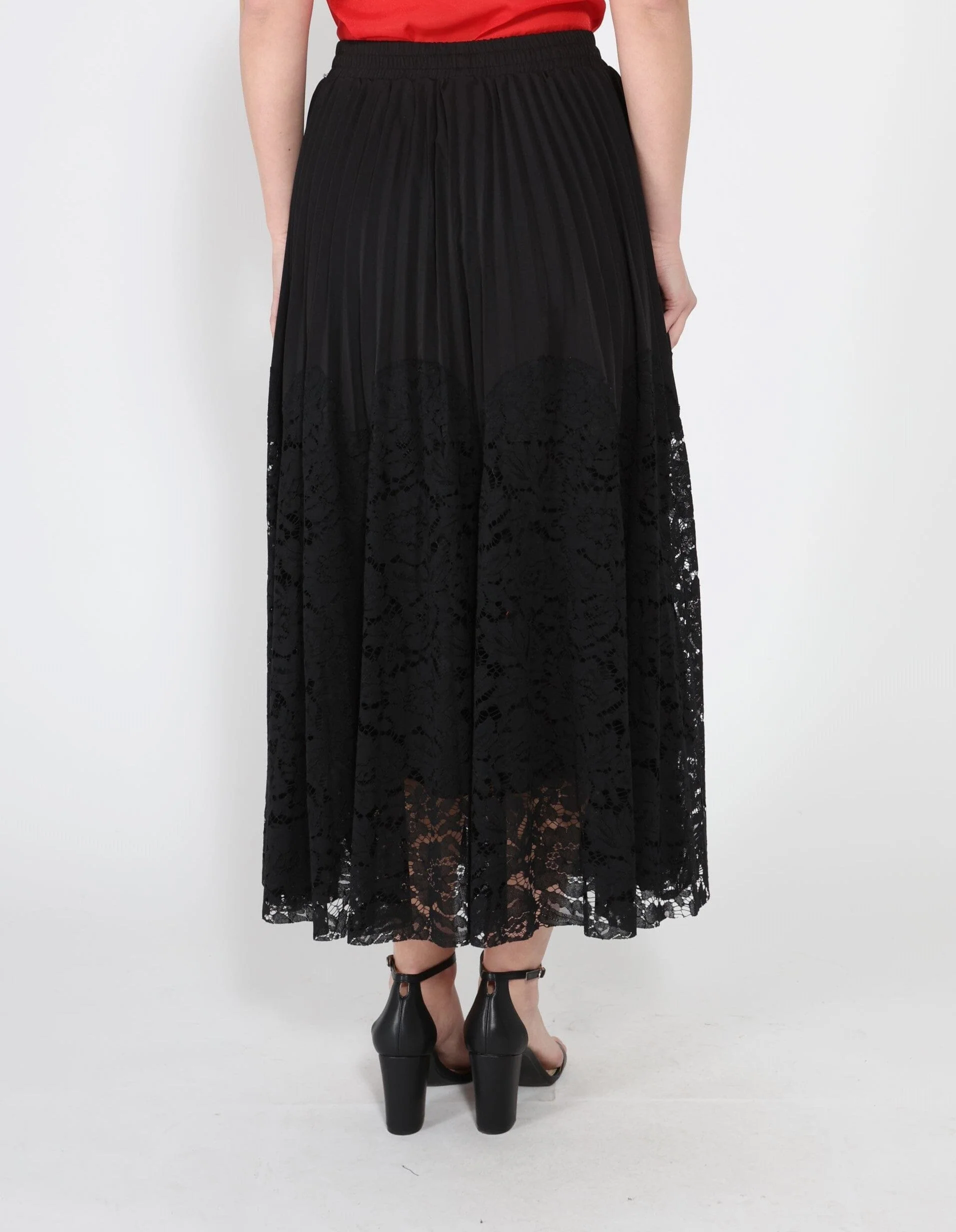 A-line pleated detail bottom lace skirt - Image 3