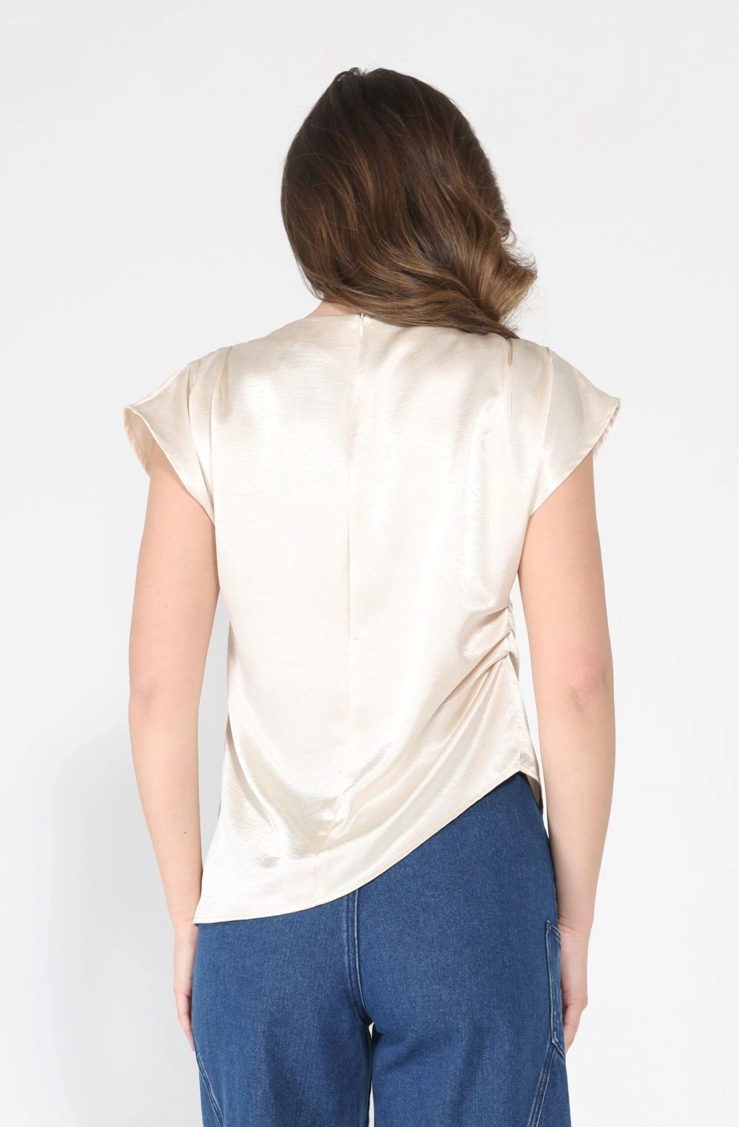 Asymmetrical side pleats short sleeve top - Image 12