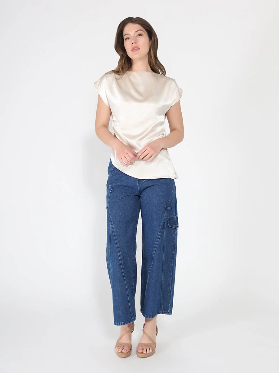 Asymmetrical side pleats short sleeve top - Image 22