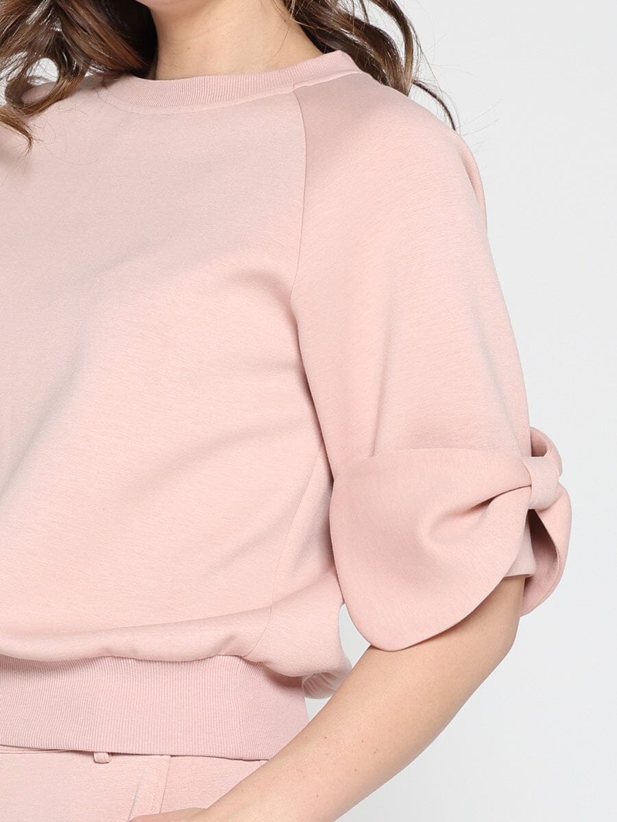 Bow detail sleeve round neck solid top - Image 7