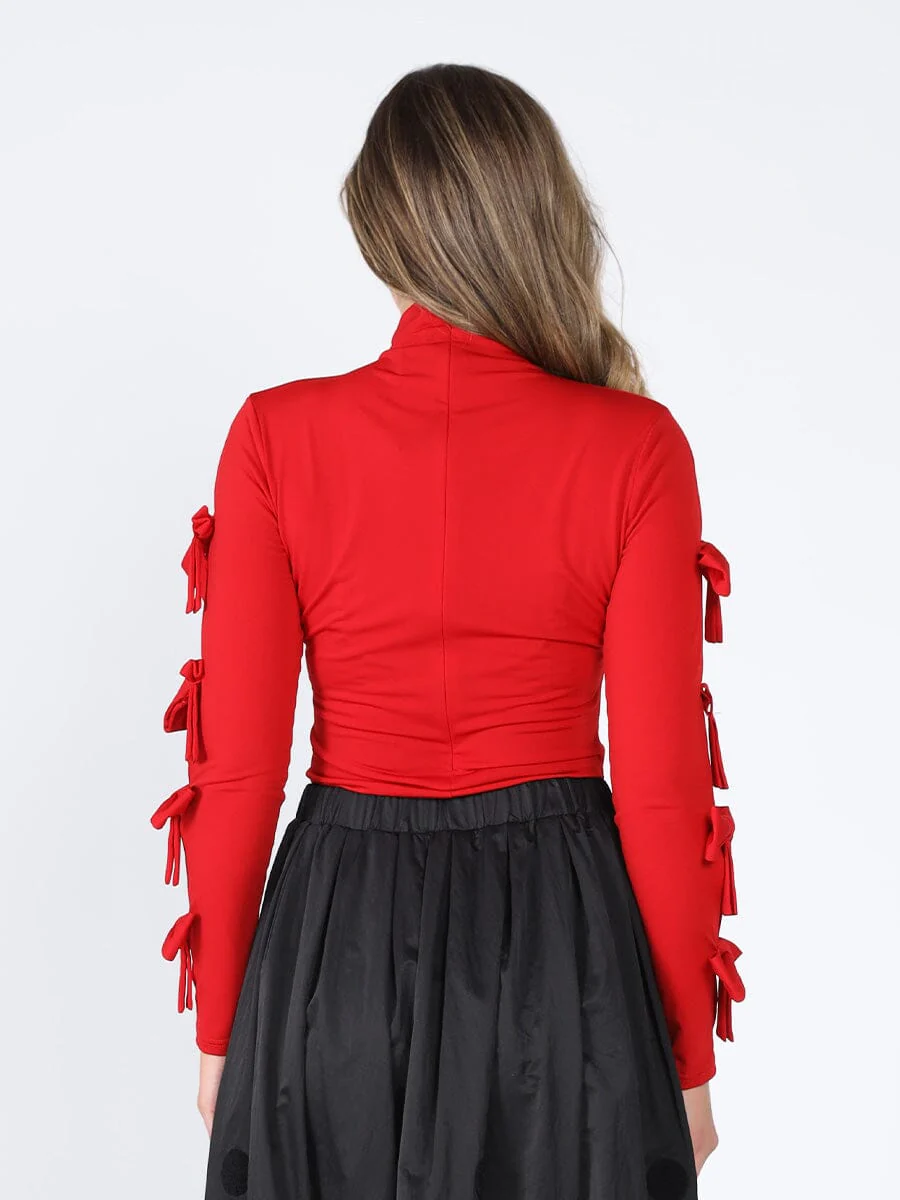 Bow Tie Sleeve Detailed Mock Neck Top - Image 11