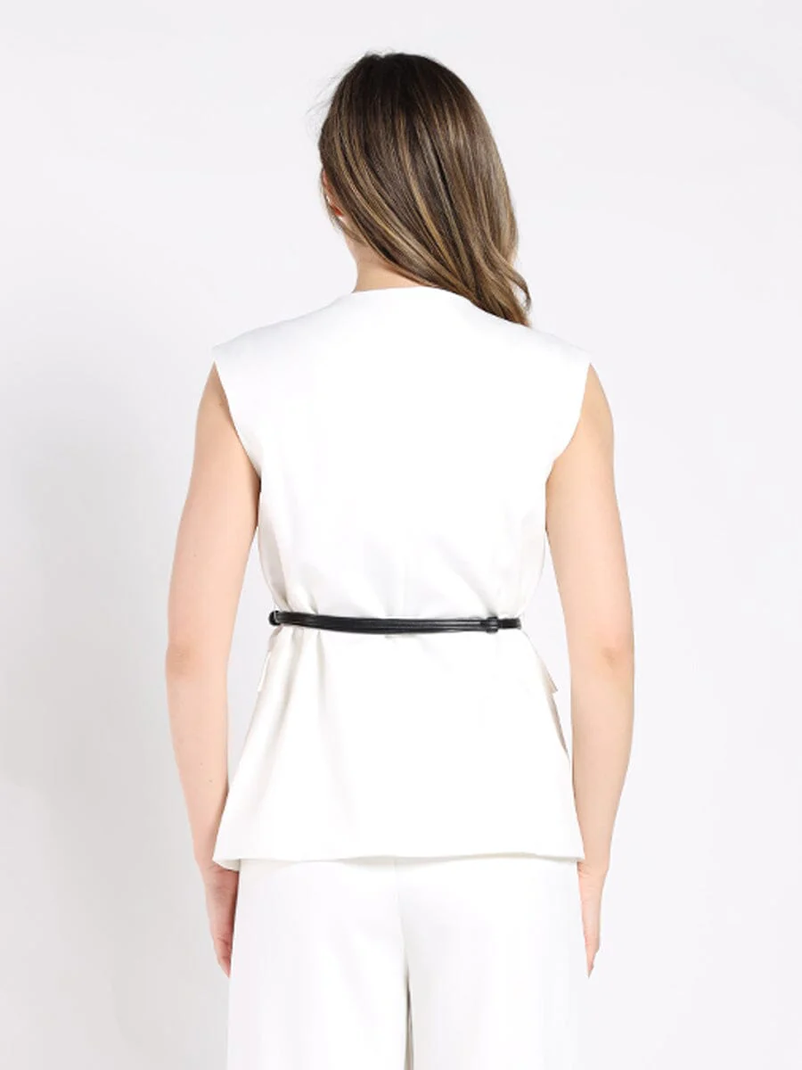Buckle Belted Long Wrap Vest - Image 4