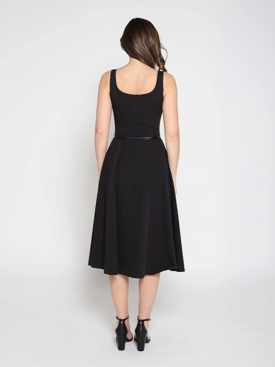 Buckle Belted Square Neck  A-Line Sleeveless Dress - Image 4