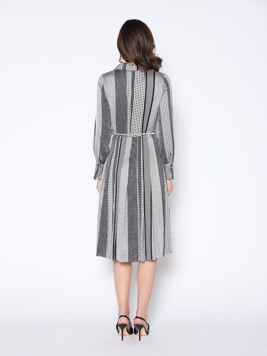 Color Block Satin Lapel Collared Belted Dress - Image 4