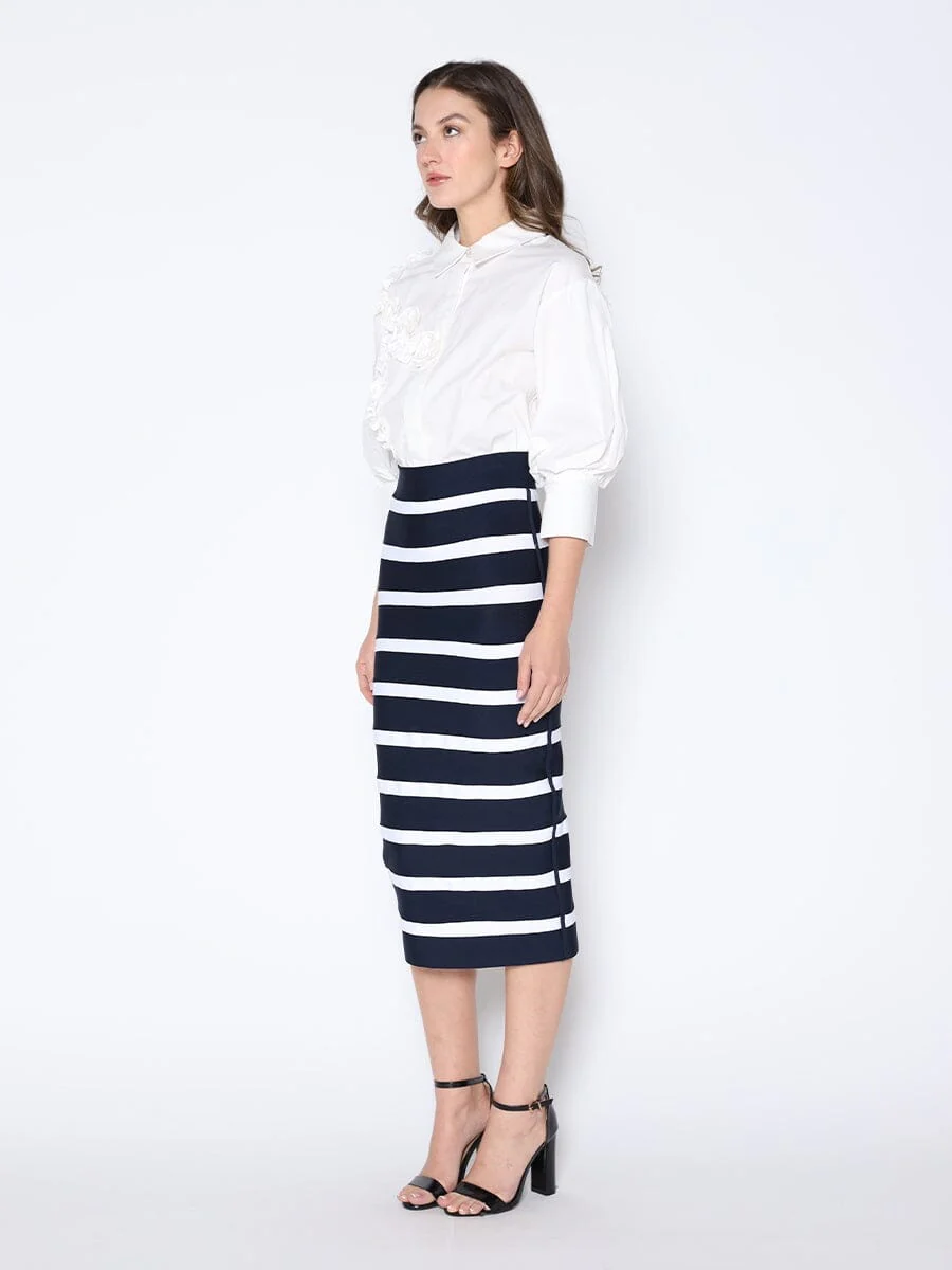 Contrast Color Striped Midi Bandage Bodycon Skirt - Image 3