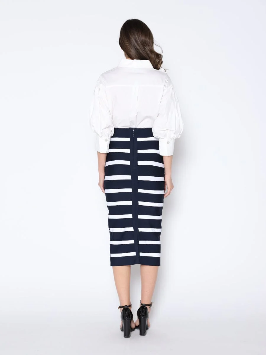 Contrast Color Striped Midi Bandage Bodycon Skirt - Image 4