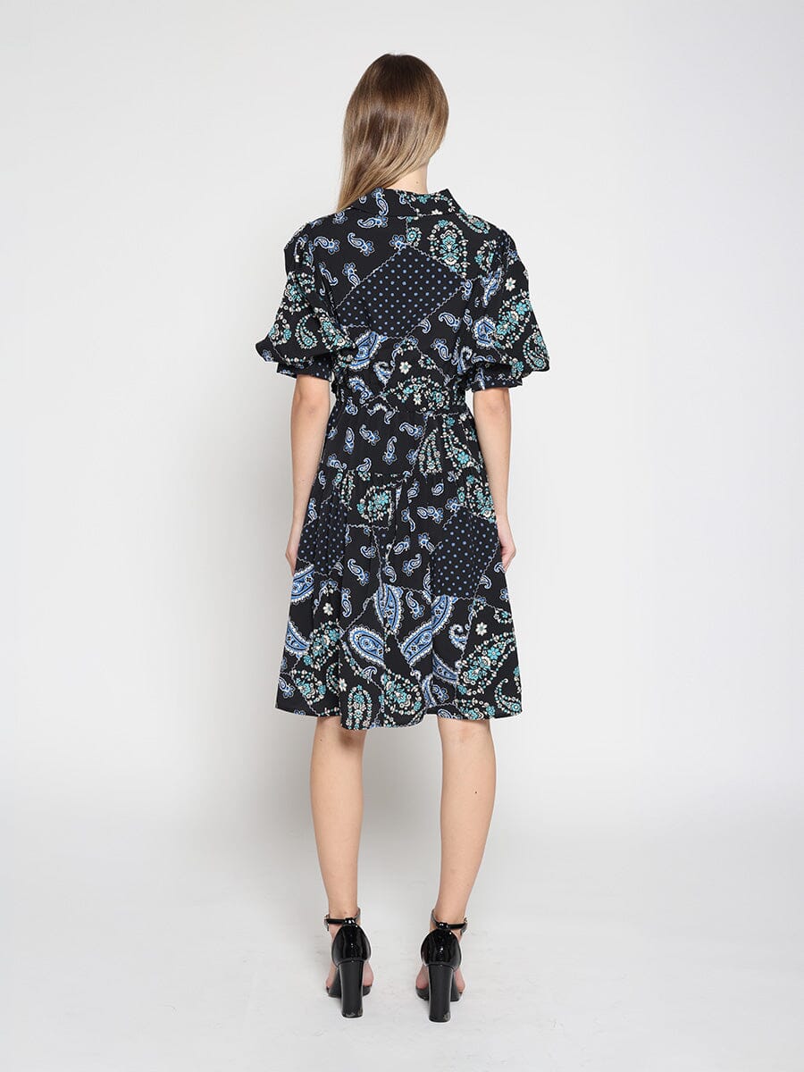 Cotton Printed Puffed Sleeve Belt Dress - Image 7