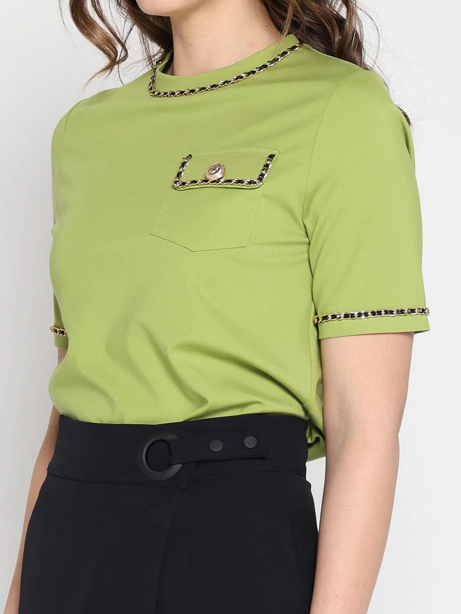 Embellished Chain Link Trim Short Sleeve Top - Image 11