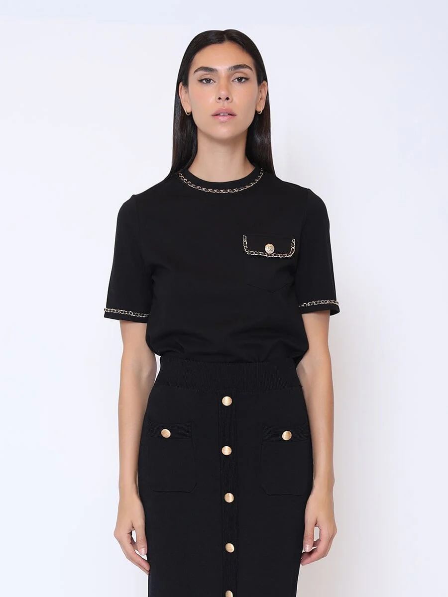 Embellished Chain Link Trim Short Sleeve Top - Image 21