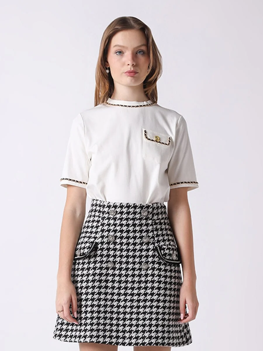 Embellished Chain Link Trim Short Sleeve Top - Image 5