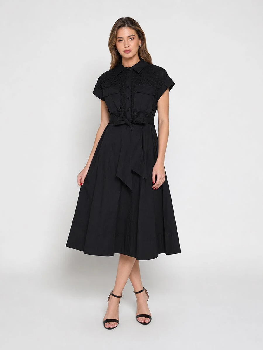 Eyelet And Solid Fabric Belt Dress - Image 2
