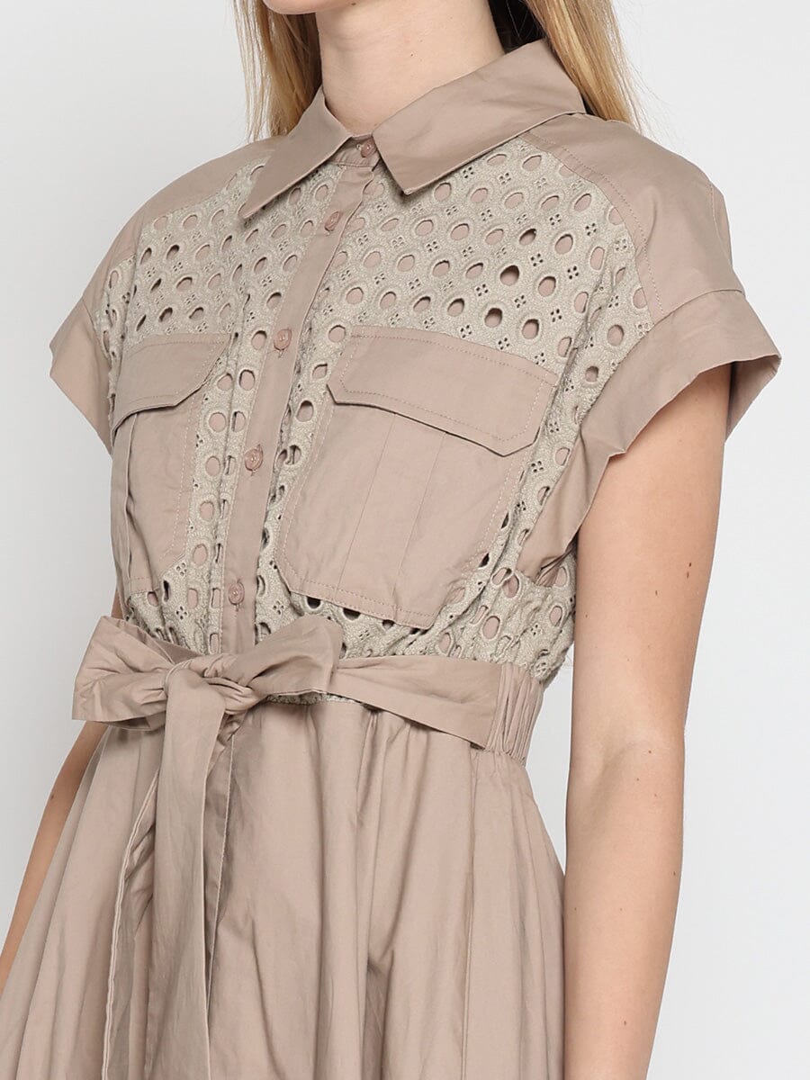 Eyelet And Solid Fabric Belt Dress - Image 7