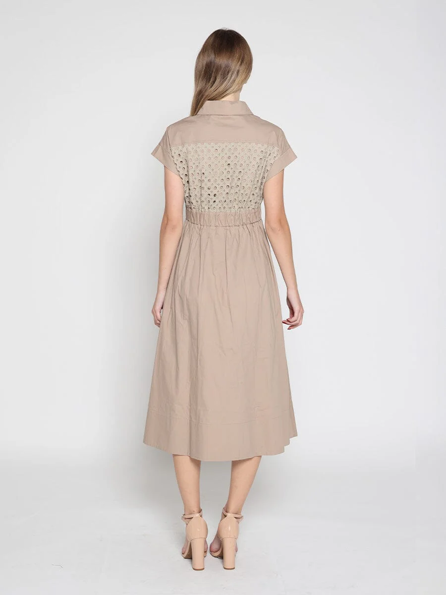 Eyelet And Solid Fabric Belt Dress - Image 8