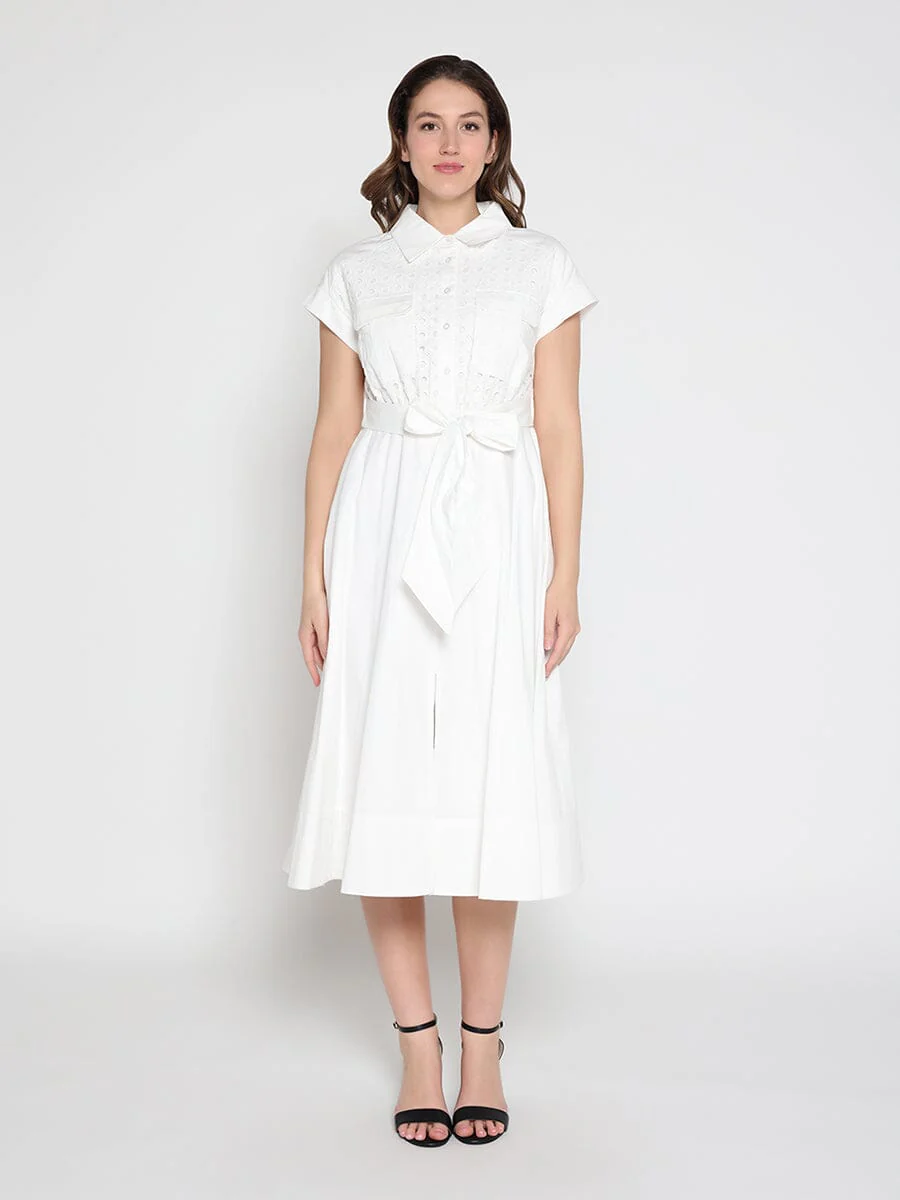 Eyelet And Solid Fabric Belt Dress - Image 9