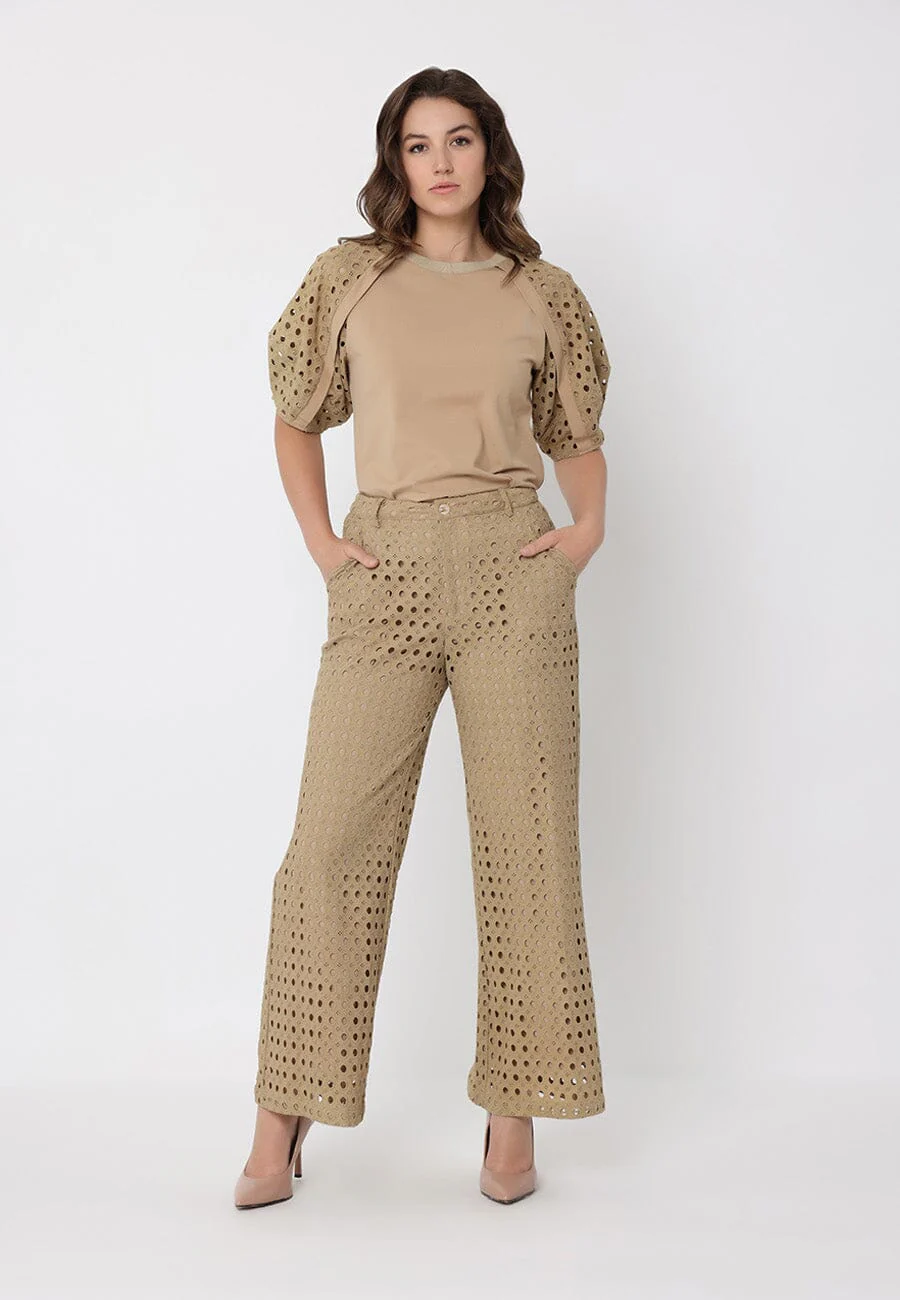 Eyelet Embroidered  Wide-Leg Pants - Image 2