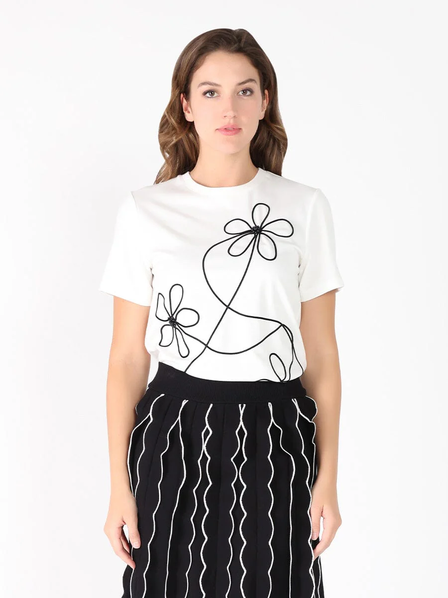 Floral Embroidered Crew Neck Top - Image 5