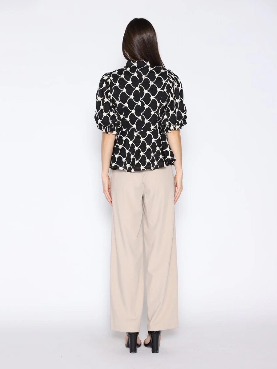 Floral Embroidered Puff Sleeve Peplum Top - Image 4