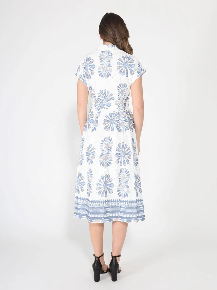 Floral embroidery short sleeve dress with belt - Image 4