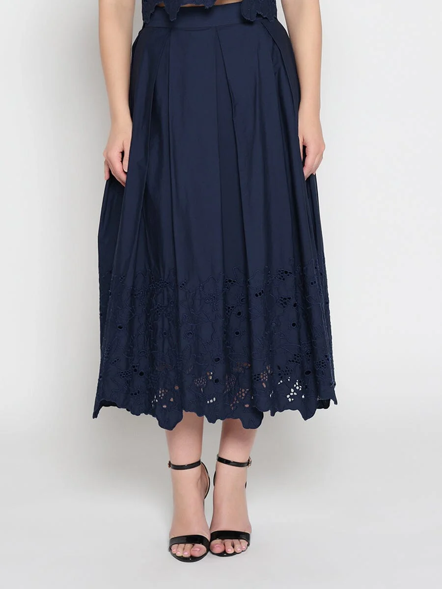 Floral Lace Embroidered Hem A-Line Maxi Skirt - Image 5
