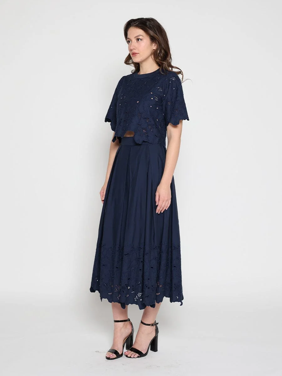 Floral Lace Embroidered Hem A-Line Maxi Skirt - Image 7