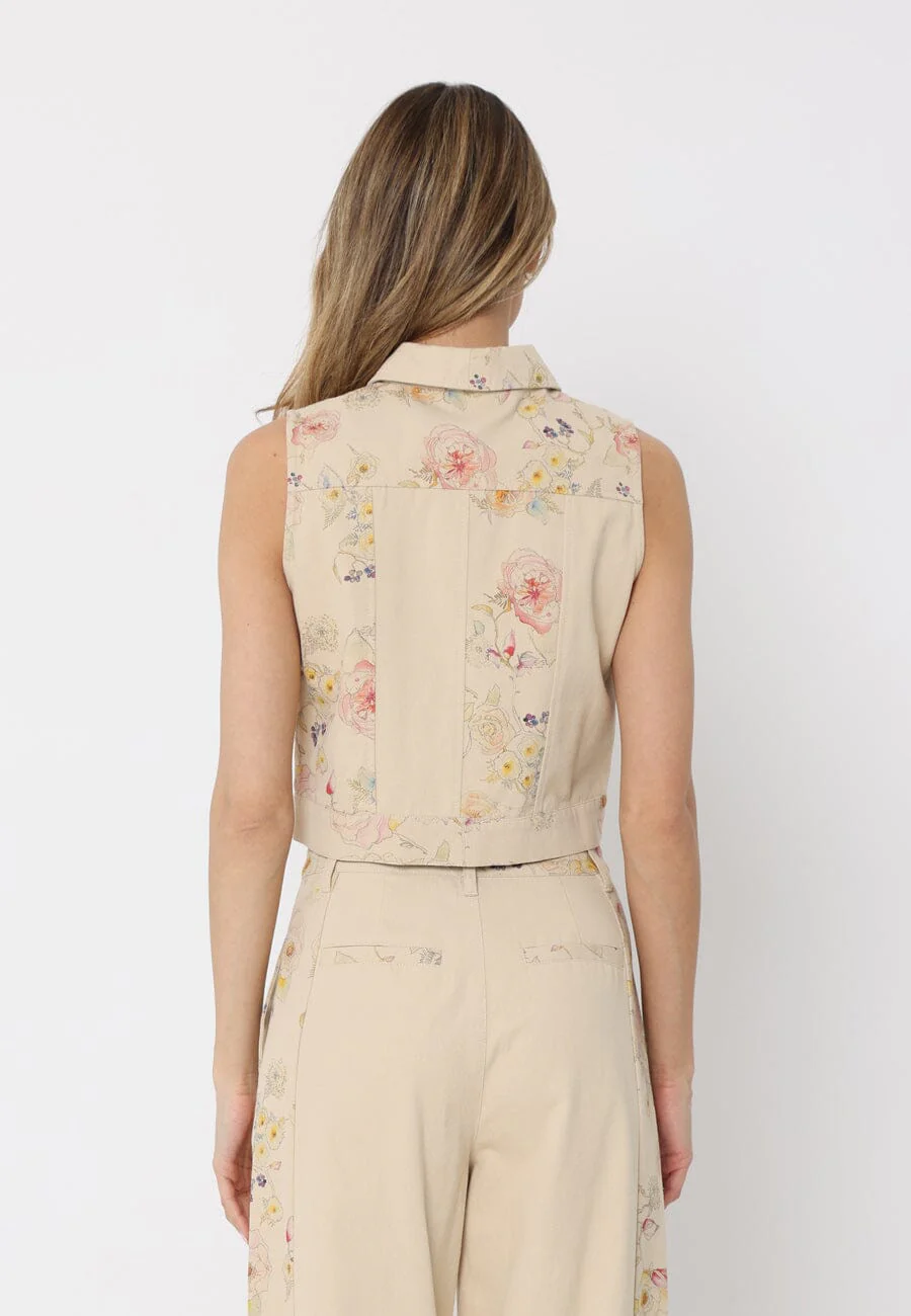Floral Print Collared Sleeveless Vest - Image 4