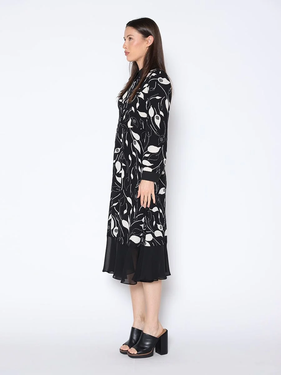 Floral Print Long Sleeve Button Front Midi Dress - Image 3