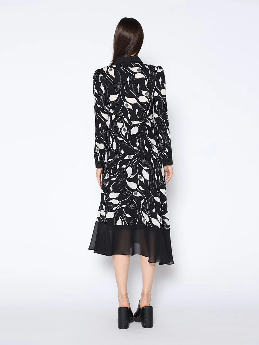 Floral Print Long Sleeve Button Front Midi Dress - Image 4