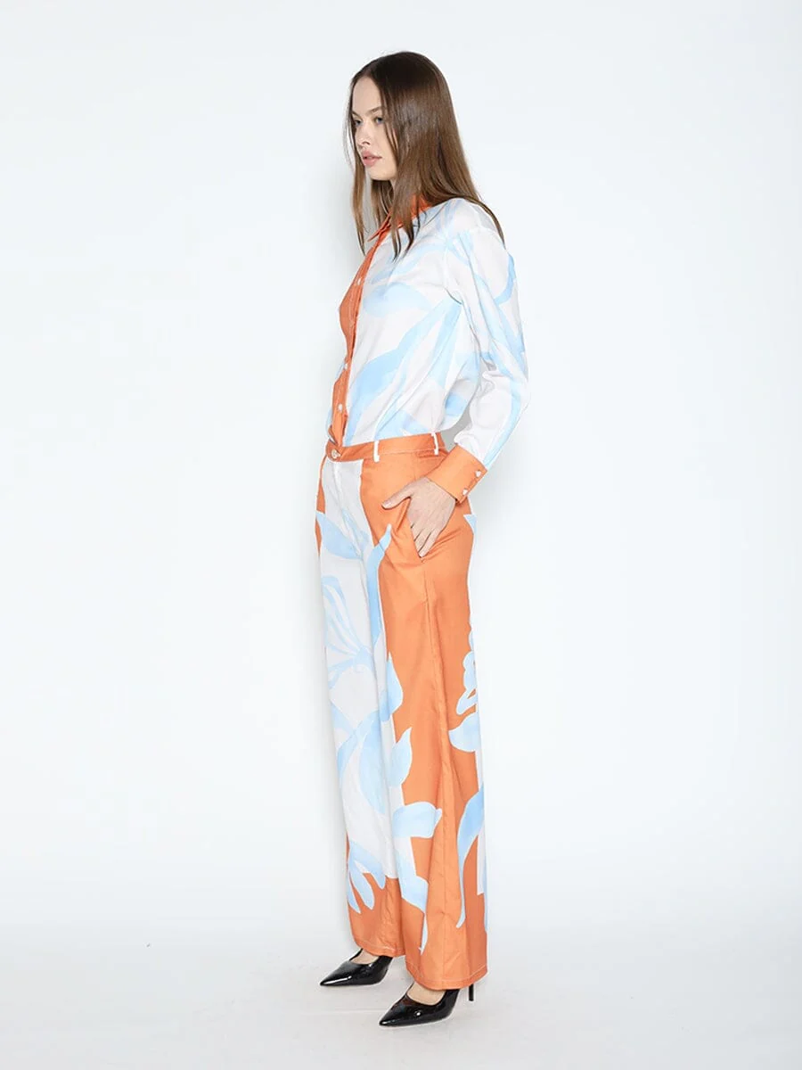 Floral Print Long Sleeve Pajama Set Shirt - Image 3