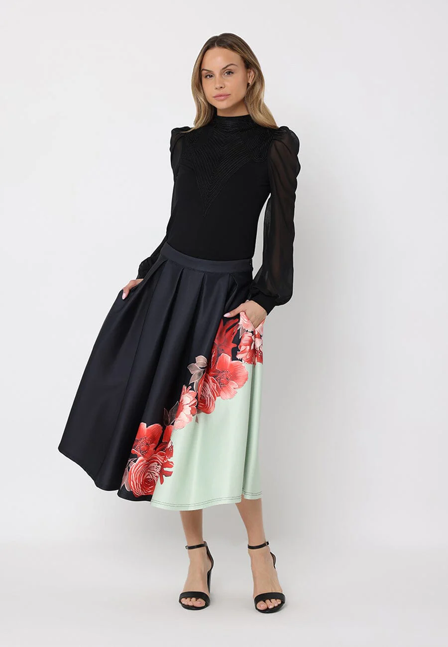 Floral Print Pleated A-line Skirt - Image 2