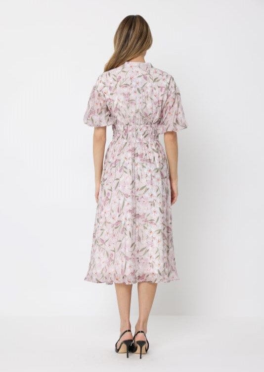 Floral Print Puff Sleeve Elastic Waist A-Line Dres - Image 4