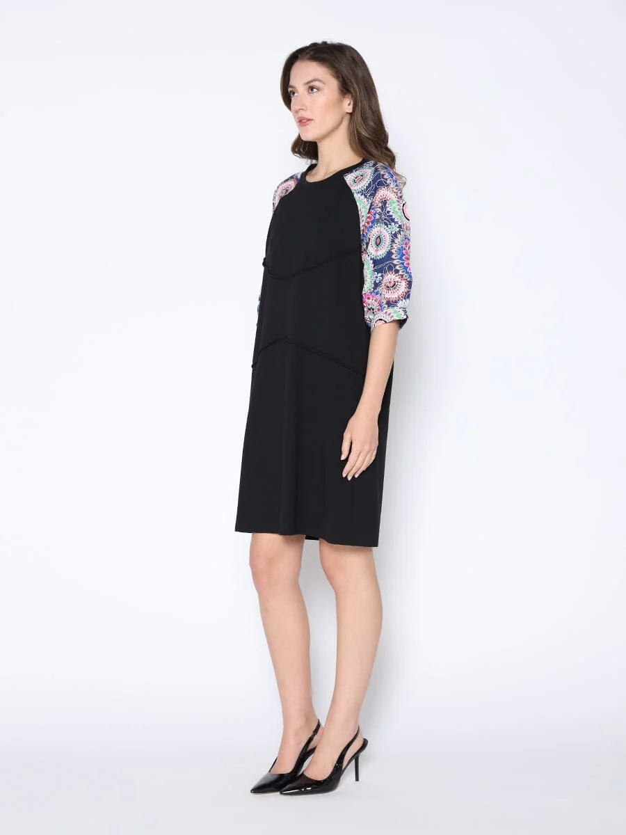 Floral Print Sewing Sleeves Sectioned Mini Dress - Image 3
