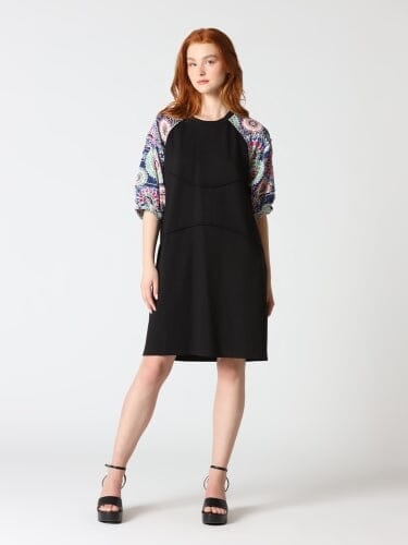 Floral Print Sewing Sleeves Sectioned Mini Dress - Image 6