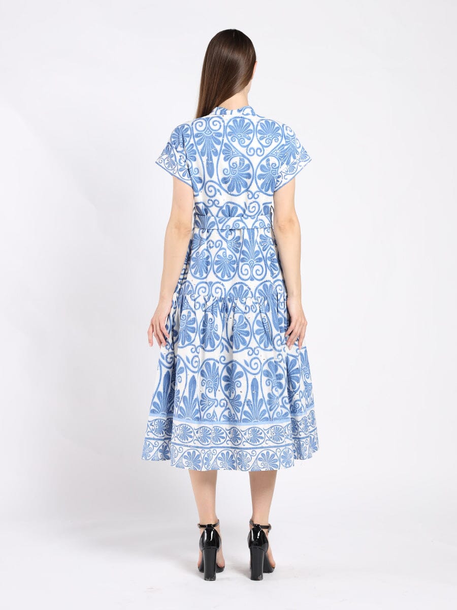 Floral Print Short Sleeve Dress with Ribbon Belt - Image 4