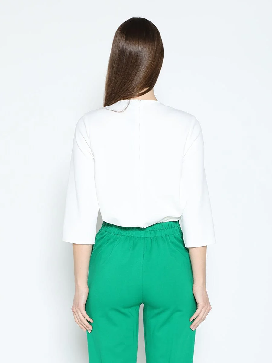 Flower Applique Loose Fit Long Sleeve Blouse - Image 4