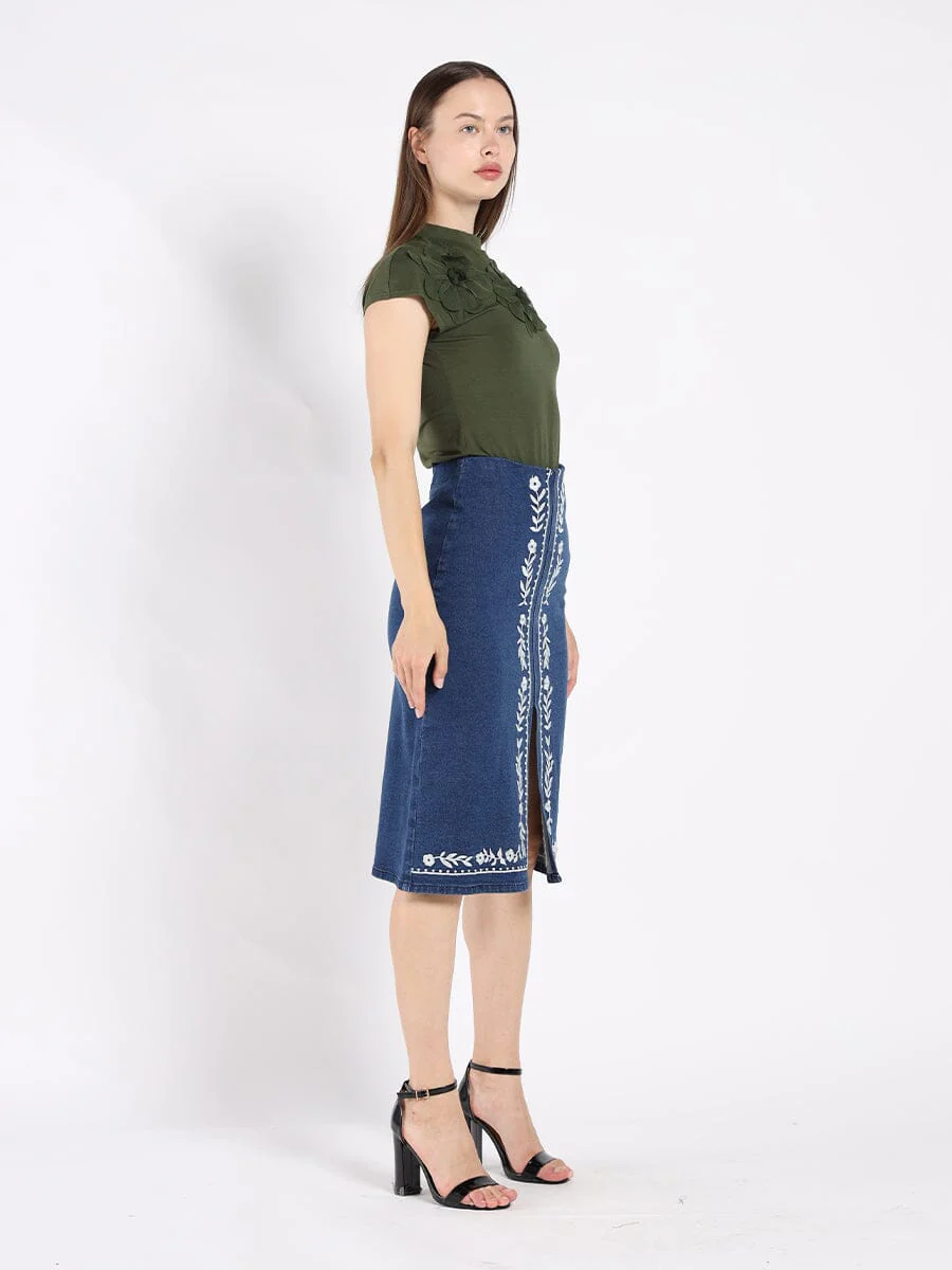 Flower Applique Mock Neck Cap Sleeve Top - Image 7