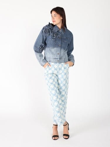 Flower Attached Denim Jacket - Image 2