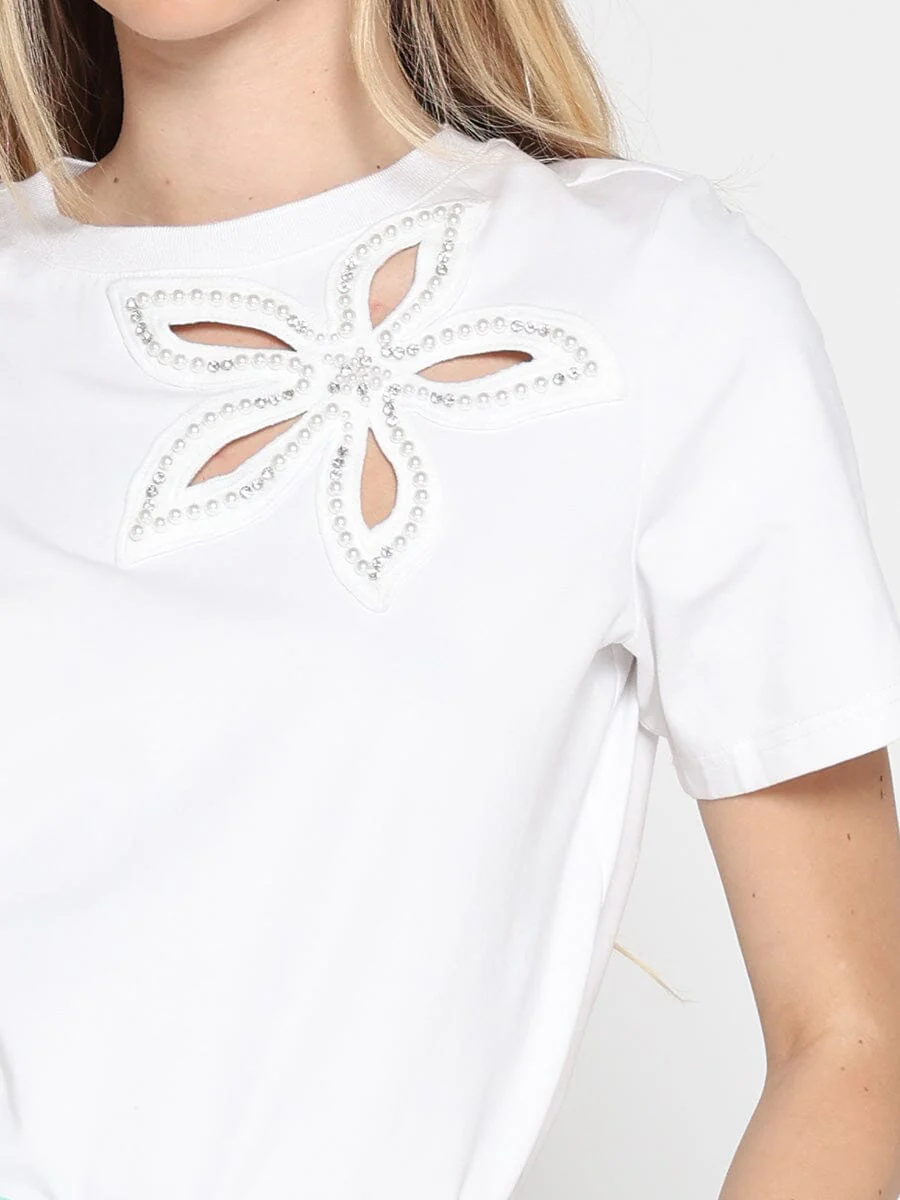 Flower cut out Solid Color T-Shirt - Image 3