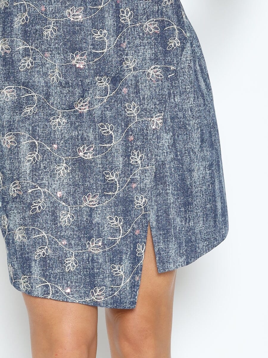 Flower Embroidered Mini Denim Skirt - Image 3
