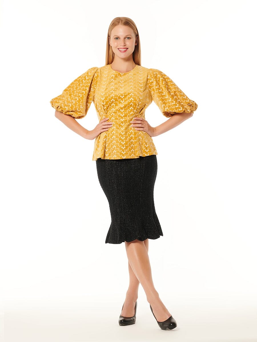 Flower Embroidered Puff Sleeve Peplum Style Blouse - Image 10