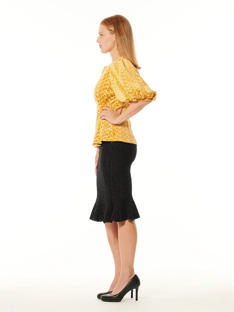 Flower Embroidered Puff Sleeve Peplum Style Blouse - Image 11