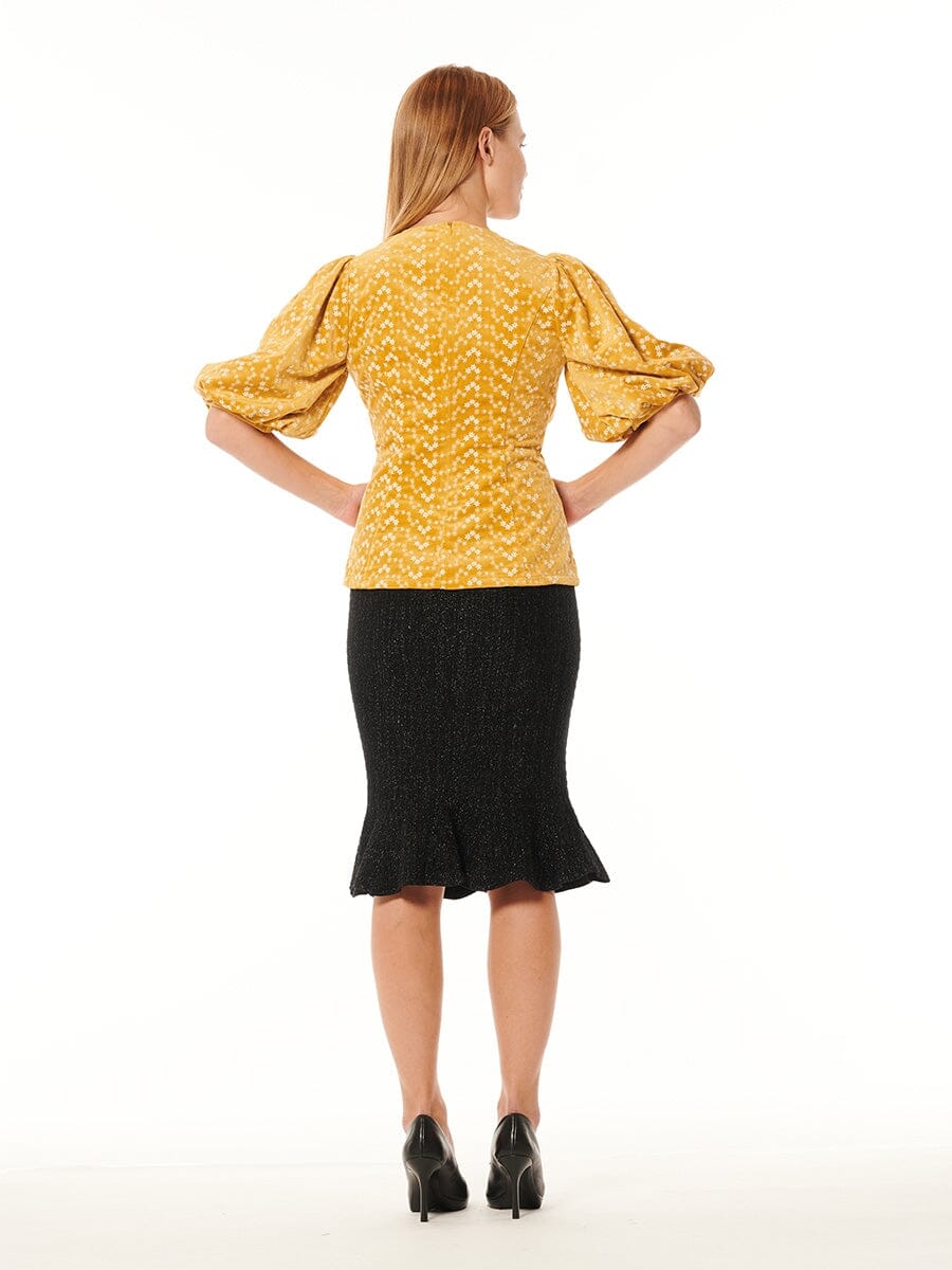Flower Embroidered Puff Sleeve Peplum Style Blouse - Image 12