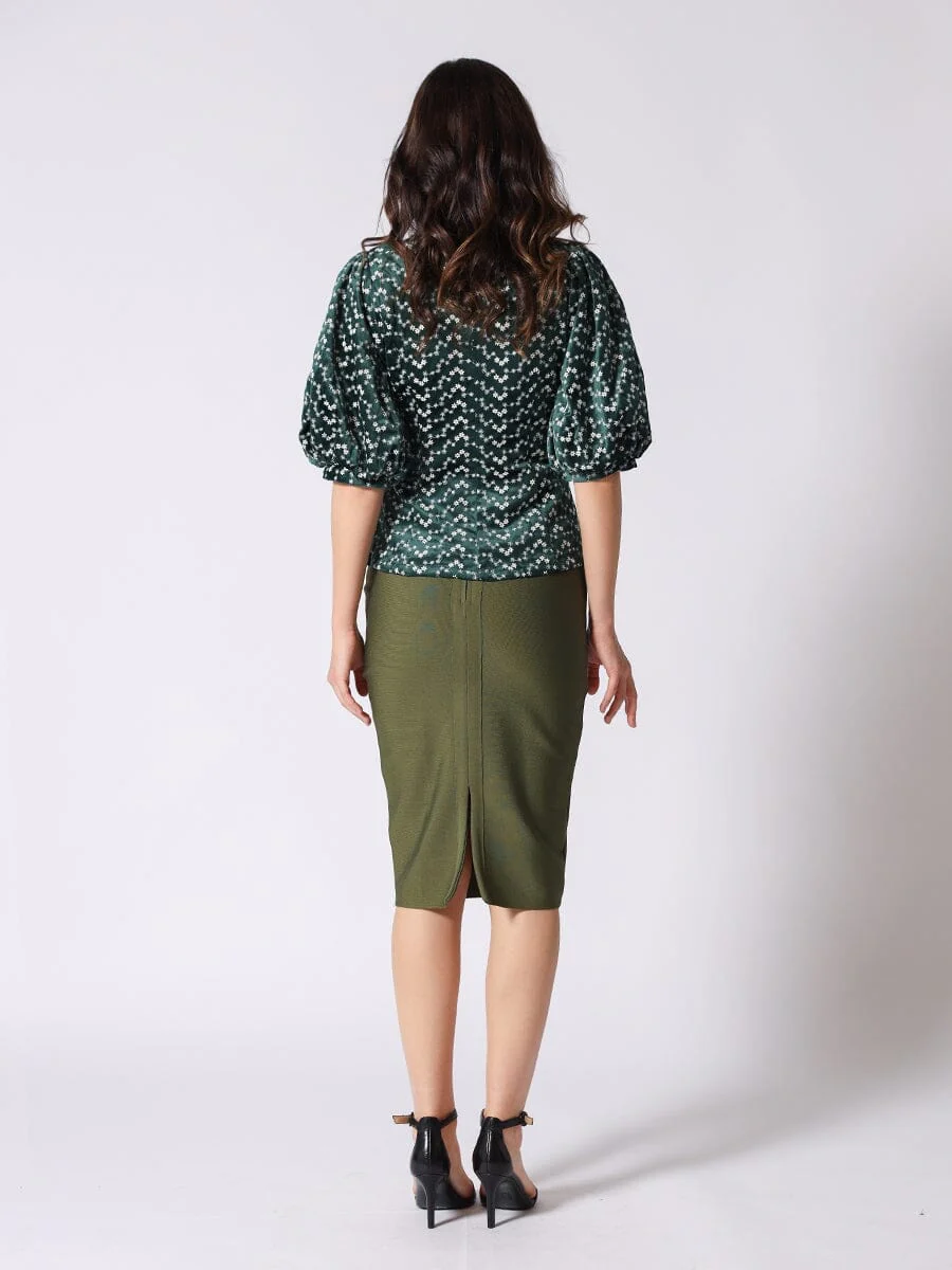 Flower Embroidered Puff Sleeve Peplum Style Blouse - Image 4