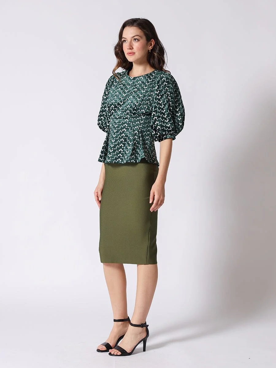 Flower Embroidered Puff Sleeve Peplum Style Blouse - Image 7