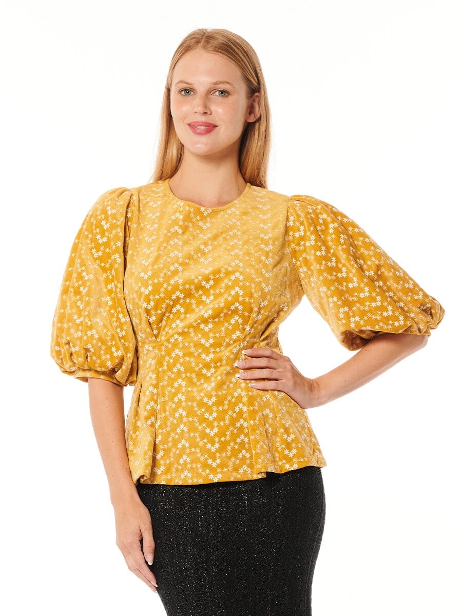 Flower Embroidered Puff Sleeve Peplum Style Blouse - Image 9