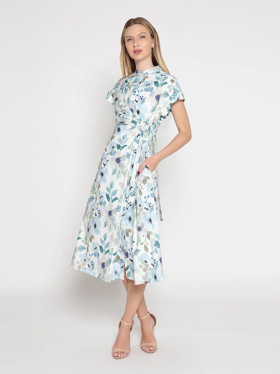 Flower print cross body short sleeve dress - Image 2