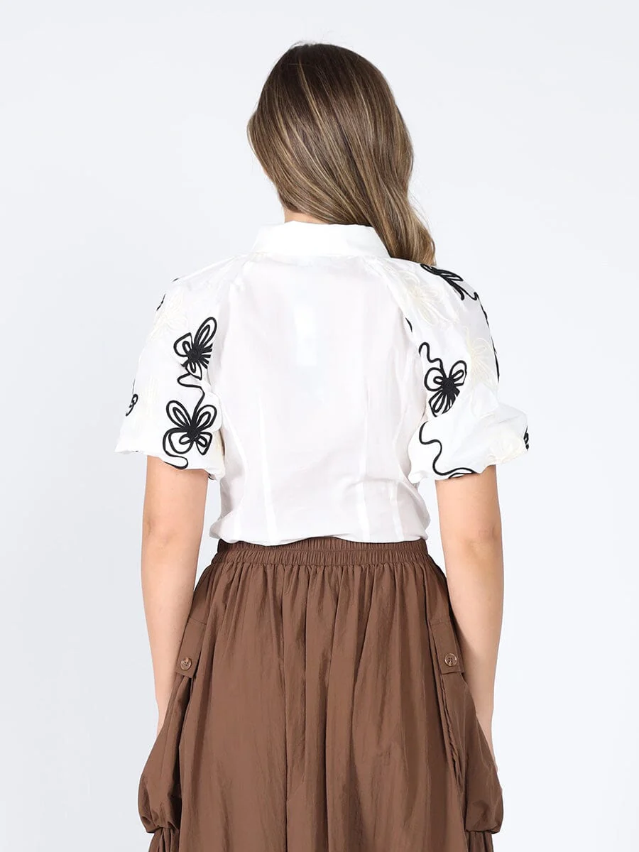 Flower stitch puffed sleeve shirt - Image 4