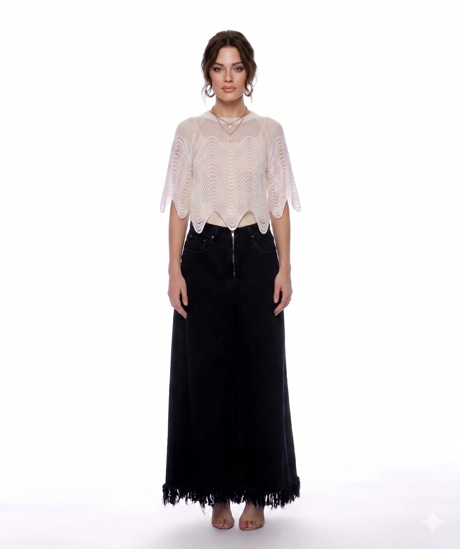 Frayed Raw Hem Wide Leg Slouchy Denim Pants - Image 2