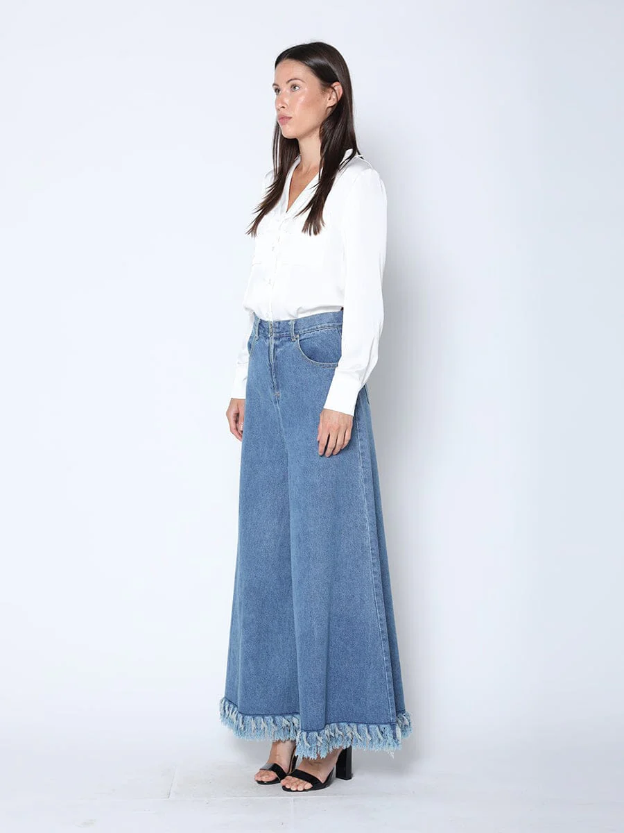 Frayed Raw Hem Wide Leg Slouchy Denim Pants - Image 7