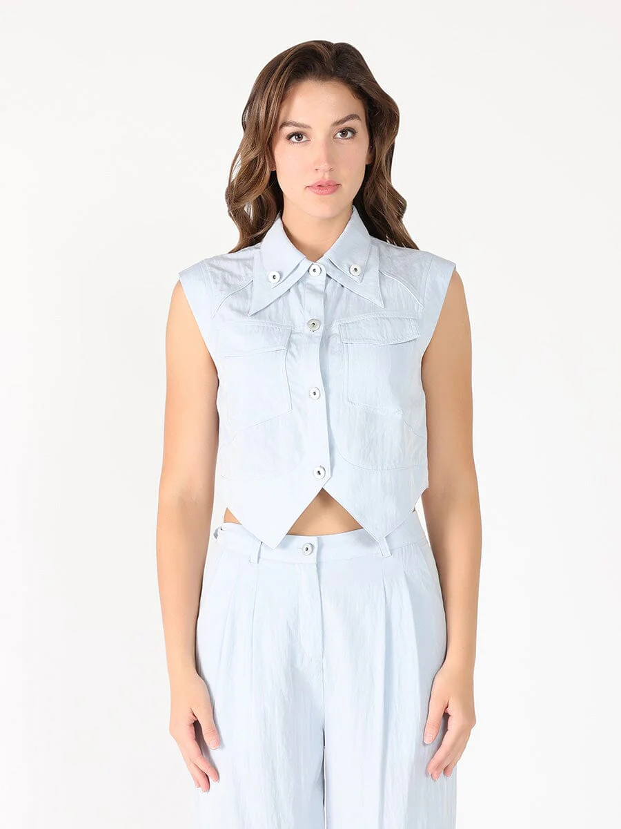 Front Button Open-Bottom Hem Sleeveless Top - Image 5