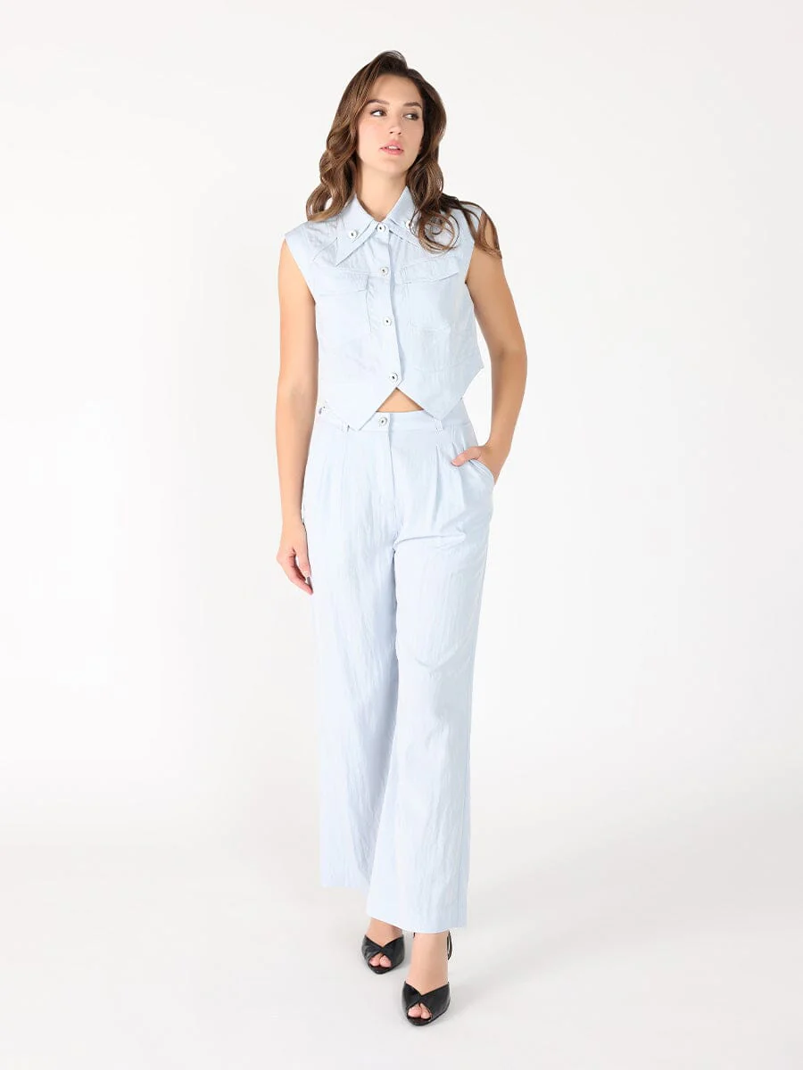 Front Button Open-Bottom Hem Sleeveless Top - Image 6